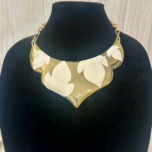 Rachel Zoe Gold and Cream Leaf Statement Necklace